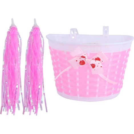 Lot de 2 Paniers Tressés pour Garçon et Filles avec 4 Rubans Décoratifs Rose, Accessoires Vélo Solide, Ornement Guidon Amusant pour Balade et Fête (1/5)