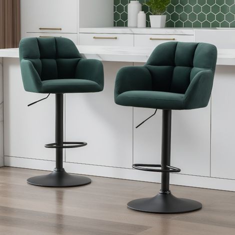 Wahson Set di 2 Sgabelli da Bar in Velluto, Schienale imbottito in stile moderno regolabile in altezza con poggiapiedi in metallo per cucine a isola aperte bar, Verde