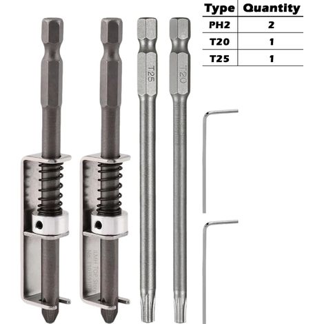 Porte‑embouts de tournevis à ressort anti‑chute, accessoire outil électrique 100 mm, vis PH2, T20, T25, 2 embouts PH2, 1 T20 et 1 T25 inclus (1/5)