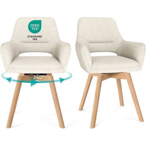 WAFTING Lot de 2 Chaise Salle à Manger Pivotante à 360°, Chaises de réception en Chenille et Bois Massif, Beige (1/5)