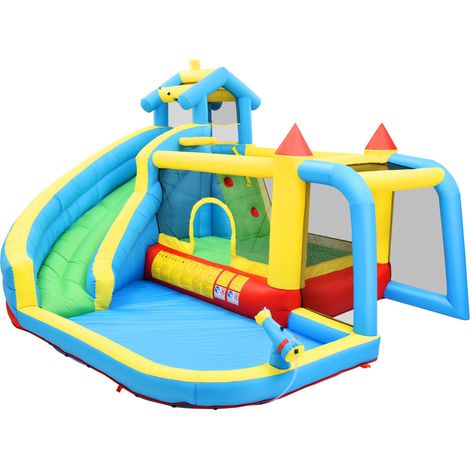 Château gonflable 5 en 1, avec toboggan, zone de saut, piscine, filet de football, souffleur 450W, 364x315x239 cm, château gonflable d'extérieur (1/5)