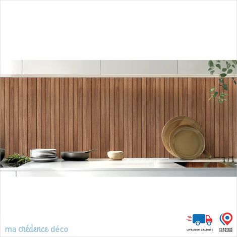 Crédence : Tasseaux bois chêne 3 - Couleur Sépia - Alu composite - 60 - 120 (1/3)
