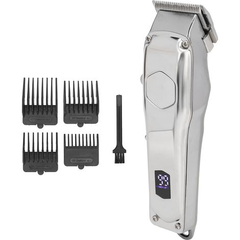 Tondeuse à cheveux électrique rechargeable, silencieuse et sécurisée, avec écran numérique et sabots de guidage pour hommes. (1/5)