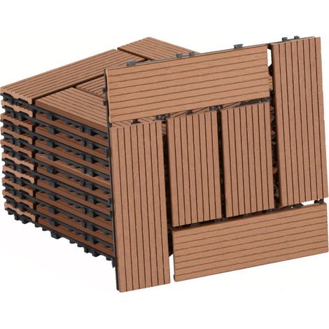 SWANEW Lastra per terrazza Piastrelle per terrazza in WPC per esterni, 30x30 cm, resistente agli agenti atmosferici, sistema a innesto, marrone 44 pz