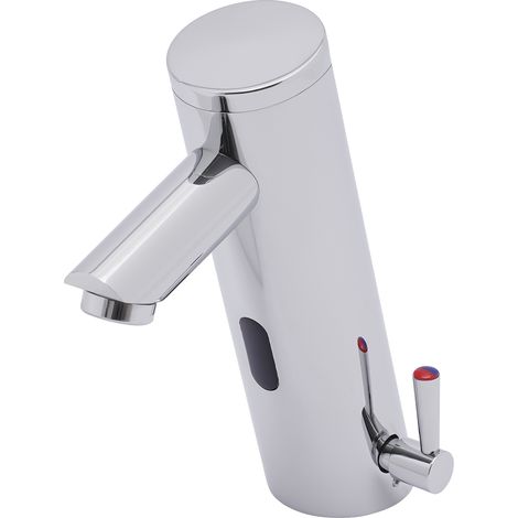 Robinet à capteur automatique sans contact – Mitigeur de lavabo infrarouge eau chaude et froide – Température réglable – Hygiénique & Économie d'eau – Chromé argenté – Pour salle de bain (1/5)