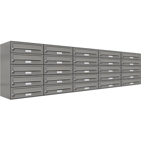 25er Premium Briefkasten Aluminiumgrau RAL Farbe 9007 für Außen Wand Postkasten 5x5 (1/5)