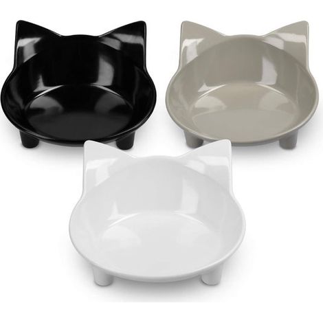 Comederos antideslizantes para gatos,Juego de 3 comederos y bebederos,Capacidad por comedero: 210 ml,Disponibles en gris,blanco y negro (1/5)