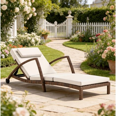 Sdraio da giardino con ruote, schienale reclinabile 5 posizioni, beige e marrone HAVRYA (1/5)