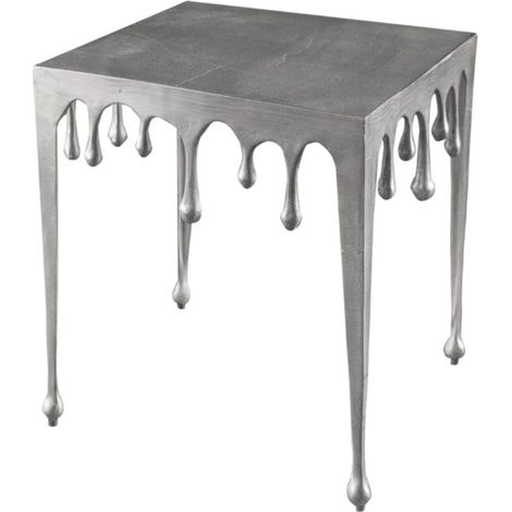 Tavolino basso LAGUNA 46 cm argento effetto metallo fuso design contemporaneo