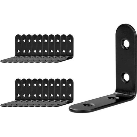 30 pezzi di staffe angolari nere in acciaio inox, 50 x 50 mm, staffe angolari in legno per fissare e riparare mobili, giunzioni di rinforzo, nere, Fonepro (1/4)
