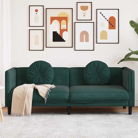 Sofá con cojines 3 plazas terciopelo verde oscuro vidaXL
