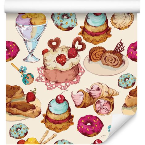 Papel pintado con motivos de dulces de estilo vintage para salón y dormitorio, 50x1000 cm. (1/5)