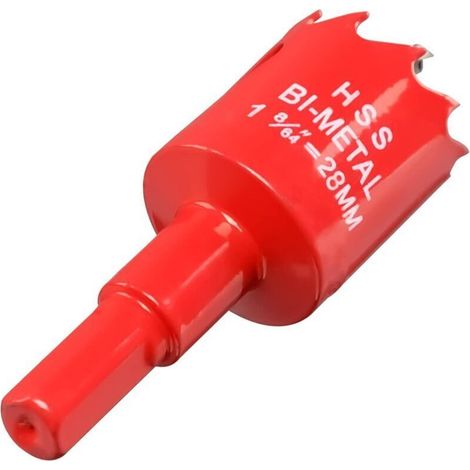 Scie Cloche Bi-métal 28mm, M42 HSS Bimétallique Scie Trèpan avec Foret de Centrage pour Robuste Perceuse à Percer pour Fer, Aluminium, Bois, Cloison Sèche, Tuyau, Panneau de Fibres de Bois, Rouge-Crez (1/4)