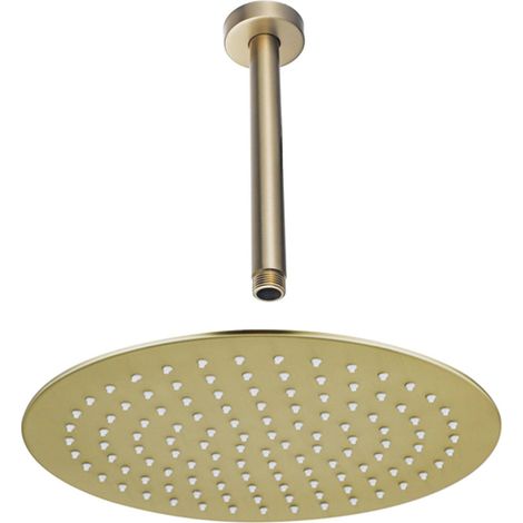 FugaFlow Eccelente Acces Douche de tête - 25cm - ronde - bras de plafond 20cm - Laiton brossé PVD (Or)