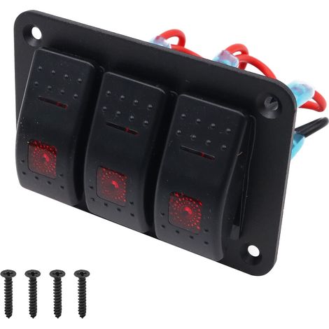 Panneau de commande en aluminium 12 V/24 V 3 positions ON/OFF Interrupteur à bascule étanche avec lumière LED rouge pour voiture RV caravanes remorques bateau (1/5)
