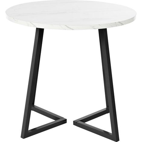 Runder Esstisch 80cm Marmoroptik mit Metallgestell Weiß/Schwarz (1/5)