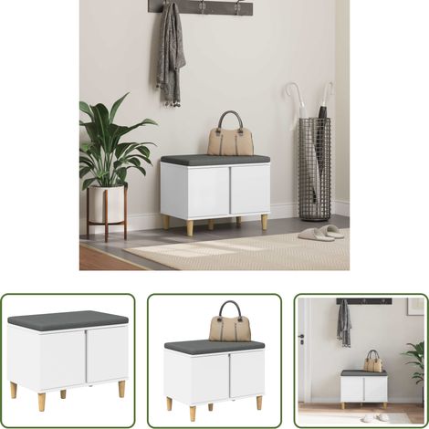 vidaXL Sitzbank - Flurbank Weiß 60 x 38 x 46 cm Holzwerkstoff und Stoff (1/5)