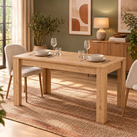 Tavolo Fisso Luarca, 6 Posti, Ripiano Effetto Dogato, Forma Rettangolare, 135x80x76h cm Marrone Rovere Nodi