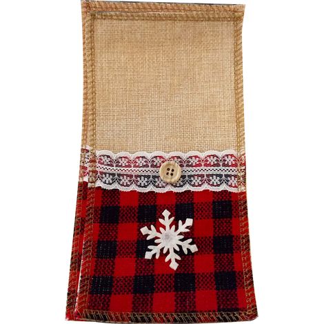 Sac À Couverts - Lin Naturel À Carreaux Rouges Et Noirs - Pour Réveillon De Noël Fêtes Familiales Et Réceptions - Lot De 12 (1/5)