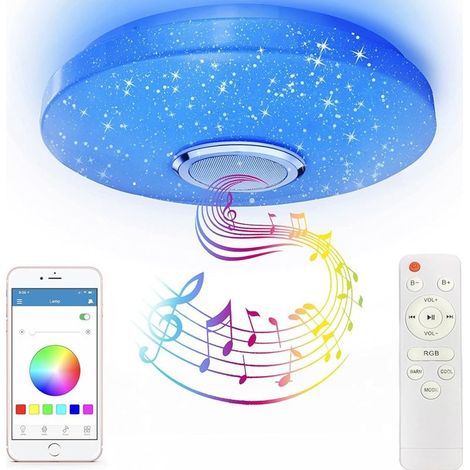 Plafonnier LED RGB 36 W avec haut-parleur Bluetooth, lampe de plafond de 30 cm (12 pouces) avec changement de couleur (froid/chaud/blanc) contrôlable par application et télécommande, étanche, idéal po (1/5)