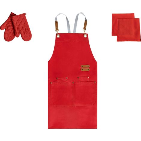 Ensemble de Textiles de Cuisine avec Tablier et Gants Rouge Brassica (1/5)
