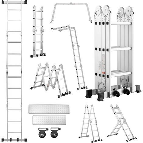 Teeno – Échelle pliante multifonction 7 en 1 – 3,6 m – Aluminium – Charge 150 kg – 4 x 3 marches – 2 plateformes – Pieds antidérapants – Roues amovibles