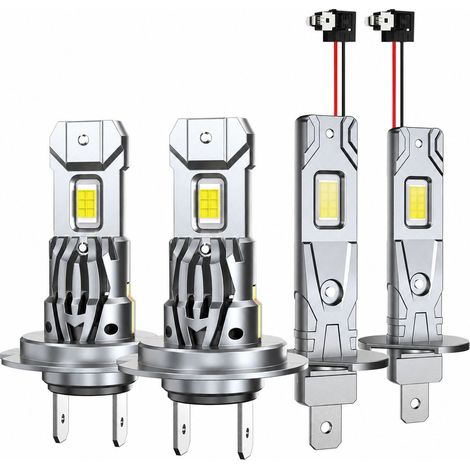 Kit d'ampoules LED H7 + H1 8000lm pour feux de route et feux de croisement de voiture avec ventilateur 12000rpm, Plug and play, quatre pièces (h7x2, h1x2) (1/5)