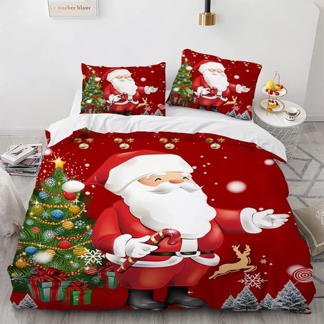 220X240Cm Linge De Lit Livré avec 2 Taies d'oreiller 65X65Cm Housse De Couette 220X240 Pere Noel Père Noël Polyester De Haute Qualité Anti-Rides sans Repassage - 220 x 240 cm (1/5)