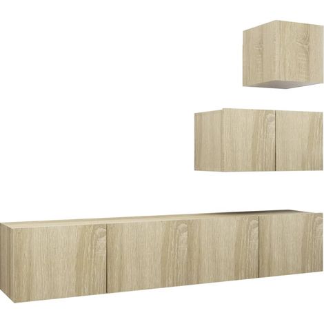 Conjunto de muebles mueble aparador TV televisión salón dormitorio salón 4 piezas roble sonoma madera contrachapada marrón 020024307