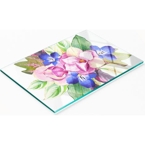 Robustes und stilvolles Küchenbrett aus Glas mit Blumenmuster, 80 x 52 cm (1/5)