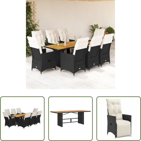 vidaXL Relaxsessel - 9-tlg. Garten-Essgruppe mit Kissen Schwarz Poly Rattan (1/5)
