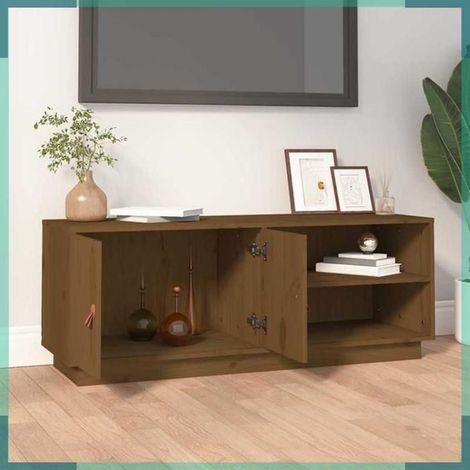 818223 Meuble TV Marron miel 105x34x40 cm Bois de pin massif (1/5)
