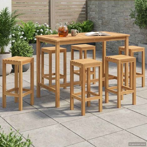 vidaXL Set Bar da Esterno 7 pcs Naturale Legno di teak solido