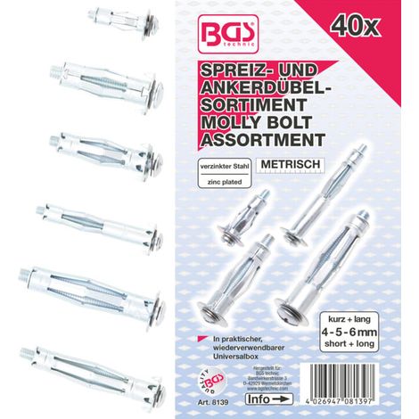 BGS Assortiment de chevilles de chevilles Molly 40 pièces (1/4)