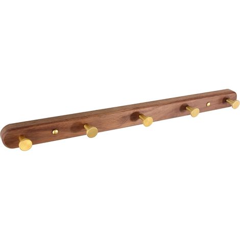 Patère murale 5 crochets en alliage de zinc doré avec base en bois de noyer pour salle de bain Kithchen, 5pcs porte manteau cuivre mural bambou, crochet fermé crochet porte serviette (1/4)