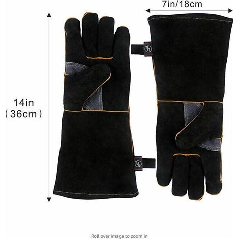 RHG Gants résistants au feu et à la chaleur extrêmes, cuir avec coutures en kevlar, parfaits pour cheminée, poêle, four, grill, soudage, barbecue, mig, support à marmite, traitement des animaux(1 ense (1/4)