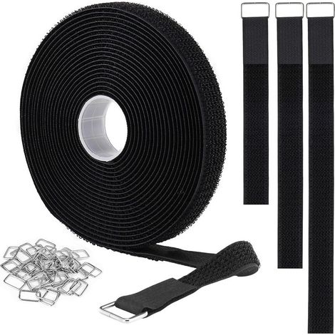 5m Attache Cable Sangles Auto-agrippantes avec 25 Boucles en Métal, Reglable Scratch Serre-câbles électriques, Collier de Serrage Réutilisable en Nylon, 2cm de Large, Noir (1/5)