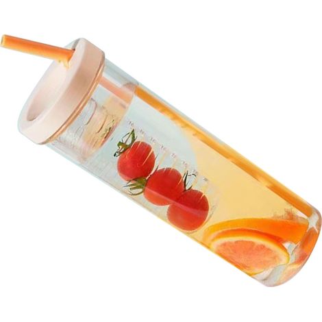 700ml gobelet paille bouteille eau plastique transparent portable tasse jus boisson jaune pâle (1/5)