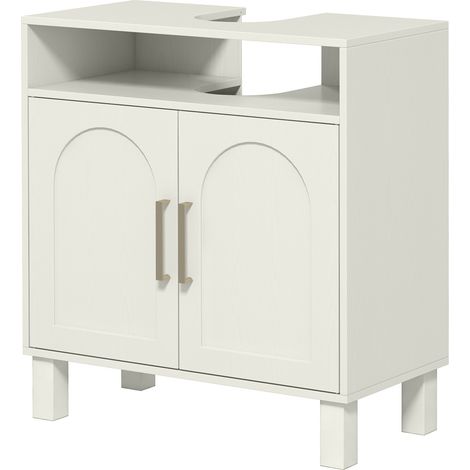 Meuble sous lavabo 2 portes 60x30x63 cm blanc avec étagère réglable - Meuble de rangement salle de bain (1/5)