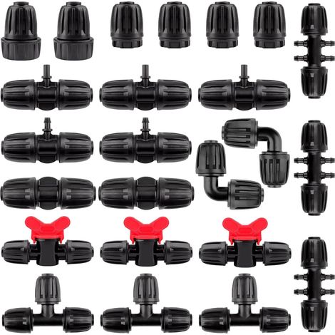 Kit de raccords d'irrigation 24 pièces, de 1/2 à 1/4 pouce  avec tuyaux goutte-à-goutte, raccords cannelés et écrous de blocage (vannes de dérivation, raccords en T, tés coudes embouts) (1/5)