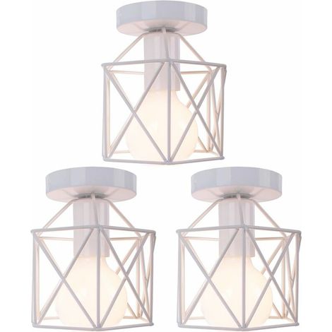 Lot de 3 Retro Plafonnier Industrielle en Métal Carré Fer, Suspension Cage Cube Luminaire E27 pour Salon Chambre Café Bar Restaurent Entrée Couloir,Blanc - Blanc BLOW (1/4)