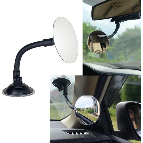 Rétroviseur à ventouse pour bébé, Long Arm Adjustabe HD Glass Convex Wide Angle Interior Rearview Baby Rear Facing Mirror (Frameless Round, 3.35") (1/5)