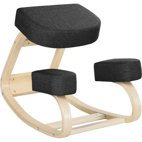 SEDIA ERGONOMICA CON INGINOCCHIATOIO IN LEGNO DI BETULLA E CUSCINO. 51X69X58CM. NERO (1/5)