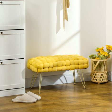 Pied Lit Banc Rembourré Pieds Métalliques Siège Velours Jaune