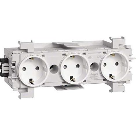 Hager Prise Électrique 3 Ports Blanc Design Contemporain