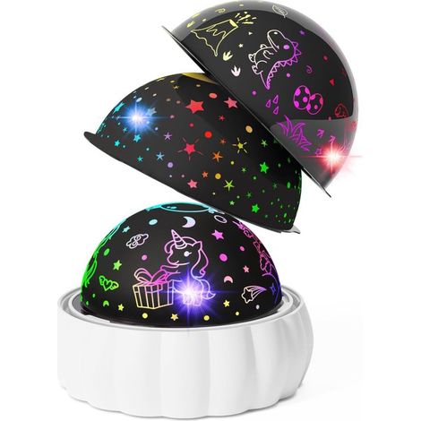 Proiettore di cielo stellato per bambini: 3 temi diversi e 7 modalità di illuminazione, rotazione a 360° per effetti magici. Un fantastico giocattolo per bambini dai 3 agli 8 anni. (1/5)