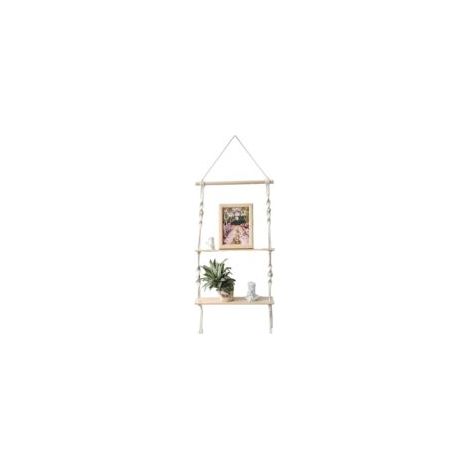 Étagère murale en macramé double niveau avec planches en bois – Décoration suspendue (1/4)