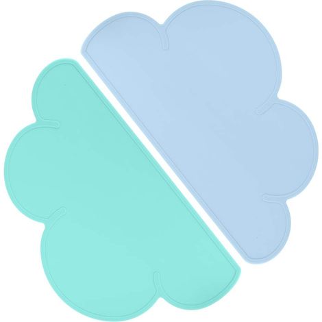 Ensemble de 2 sets de table pour enfants, en forme de nuage, en silicone imperméable et antidérapant, pour tout-petits, enfants et bébés (48 x 27 cm) (Bleu + Vert) (1/5)