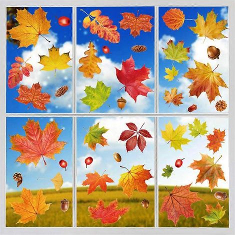 2 láminas de adhesivos para ventanas de Acción de Gracias, pegatinas estáticas de hojas de arce otoñales para la decoración de ventanas en el Día de Acción de Gracias. (1/5)