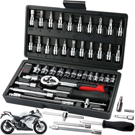 Jeu de clés à douille 48 pièces, kit de clés à cliquet avec boîte à cliquet 1/4'' petite, jeu de clés à cliquet à embouts métriques, jeu de clés pour réparation automobile, entretien domestique (1/5)